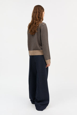 SKALL - Senna Cardigan - Brown/Navy Stripe