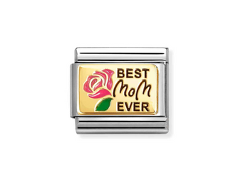 Nomination - Link PLATES enamel and 18k gold BEST MOM EVER PINK FLOWER