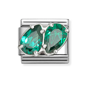 Nomination - Link CLASSIC cz and 925 sterling silver GREEN DOUBLE DROPS