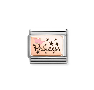 Nomination - Link CLASSIC PLATES enamel and 9k rose gold PINK PRINCESS CROWN