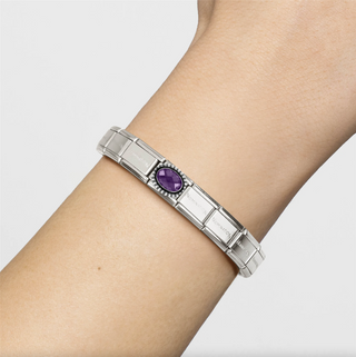 Nomination - Link Stone Faceted CZ Beaded Rich Setting 925 Silver PURPLE