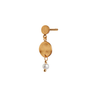 STINE A - Petit Hammered Coin & Stone Earring Gold - Pearl