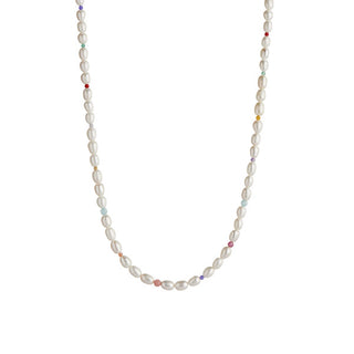 STINE A - WHITE PEARLS & CANDY STONES NECKLACE GOLD