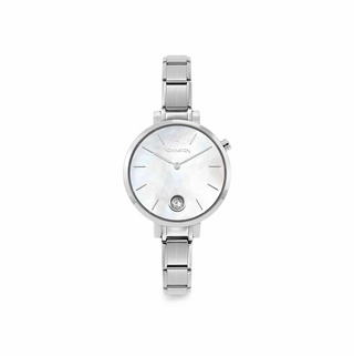 Nomination - Paris Watch steel band ROUND ZIRCON White mother of Pearl