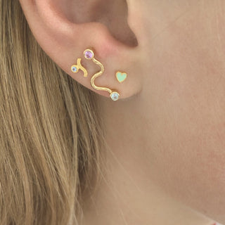 STINE A - Petit Love Heart Earring - Mint Green Gold