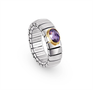 Nomination - Extension stretch RING steel 18k gold PURPLE faceted zirconia