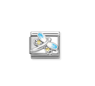 Nomination - Link SYMBOLS enamel, cz and 925 sterling silver DRAGONFLY LIGHT BLUE YELLOW