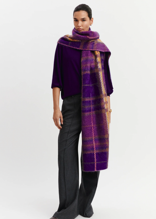 BOMPARD - Brushed Cashmere Scarf Tartan - Cyclamen