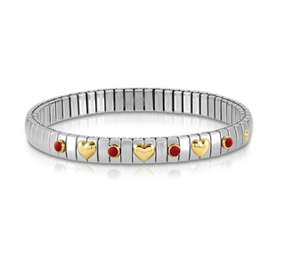 Nomination - Extension Stretch bracelet 3 hearts 18k gold 4 stones coral