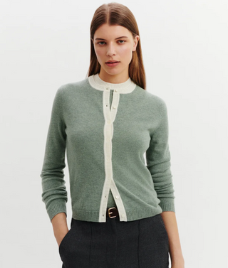 BOMPARD - Contrasted Details Cardigan - Vert De Gris/Naturel