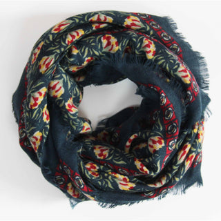 LES BELLES VAGABONDES - Carré Wool Poème - Marine