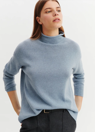 BOMPARD - Loose High-Neck Sweater - Bleu Glacier