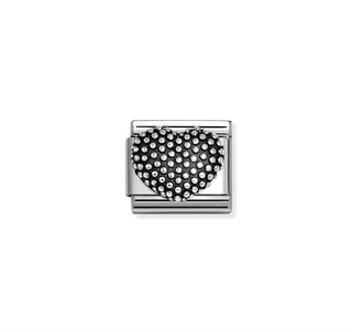Nomination - Link SYMBOLS oxidized steel 925 sterling silver DOTTED RAISED HEART