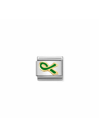 Nomination - Link 18k Gold & Enamel GREEN RIBBON MENTAL HEALTH