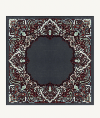 BOMPARD - Stan Paisley Scarf 90x90 - Bleu Granit/Rouge