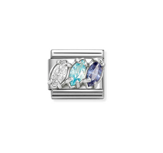 Nomination - Link SYMBOLS steel 925 sterling silver WHITE LIGHT BLUE TRILOGY drops
