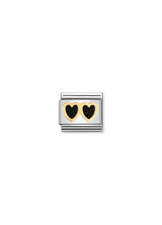 Nomination - Link 18k Gold & Enamel DOUBLE HEART BLACK