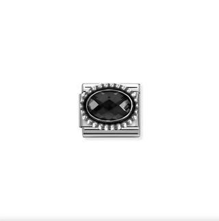 Nomination - Link  Oval Stone Faceted CZ, Beaded Rich Setting 925 Sterling Silver BLACK