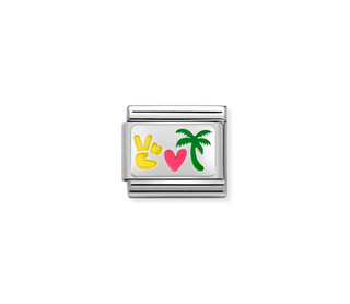 Nomination - Link PLATES SYMBOLS 925 sterling silver enamel PEACE HEART PALM