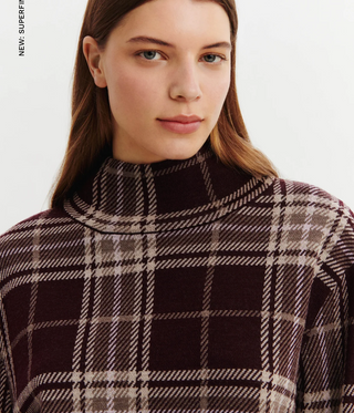 BOMPARD - Loose High Neck Tartan Sweater - Grenat/Millet