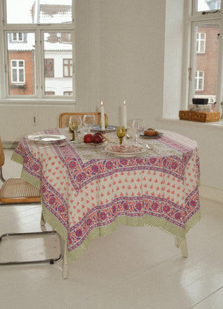SISSEL EDELBO - Noor Block Print Tablecloth - Purple Flower