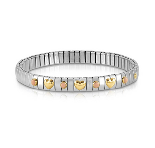Nomination - Extension stretch BRACELET steel 18k gold PINK CORAL STONES HEARTS