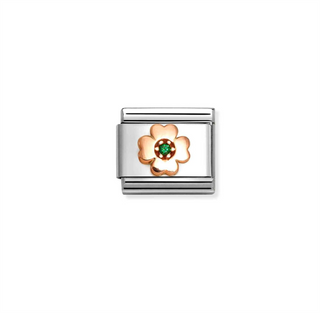 Nomination - Link Symbols 9k rose gold GREEN four leaf clover