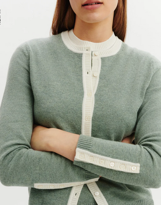 BOMPARD - Contrasted Details Cardigan - Vert De Gris/Naturel