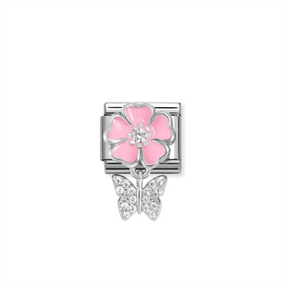 Nomination - Link CLASSIC CHARMS 925 sterling silver enamel cz PINK FLOWER HEART