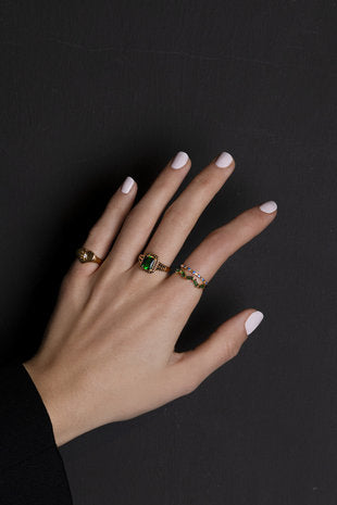 All The Luck in the World - Chérie Ring Rectangle - Green Black