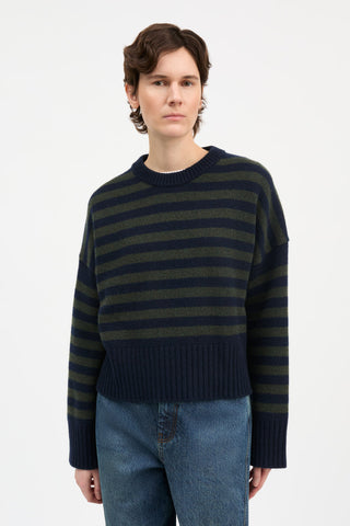 SKALL - Campa Jumper - Navy/Dark Green Stripe