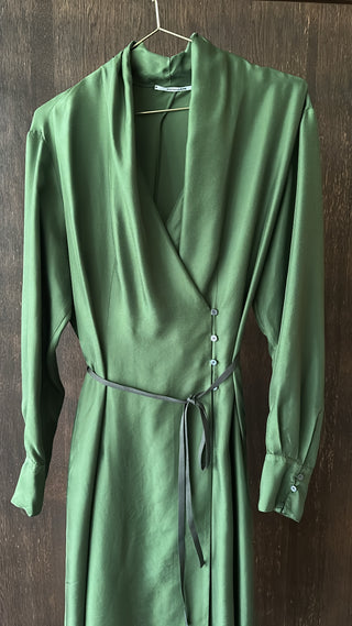POMANDÈRE - Silk Habotai Dress - Seaweed Green