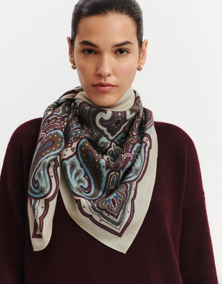 BOMPARD - Stan Paisley Scarf 90x90 - Avoine/Vert De Gris