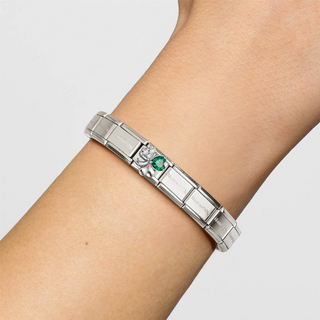 Nomination - Link SYMBOLS steel cz and 925 sterling silver WHITE AND GREEN CLOVER