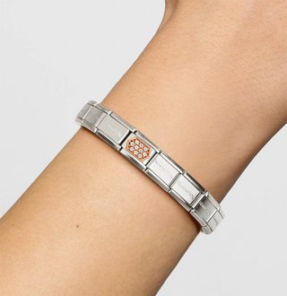 Nomination - Link CLASSIC PAVE steel 9k rose gold zirconia WHITE HEXAGON