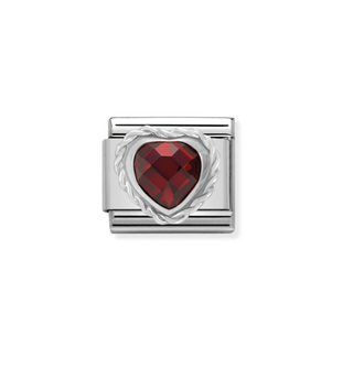Nomination - Link HEART FACETED 925 sterling silver twisted setting RED