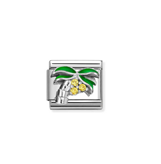 Nomination - Link SYMBOLS steel enamel 925 sterling silver cz YELLOW PALM TREE