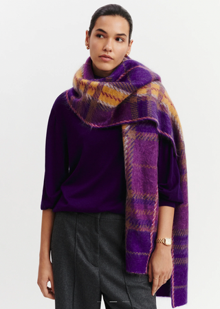BOMPARD - Brushed Cashmere Scarf Tartan - Cyclamen