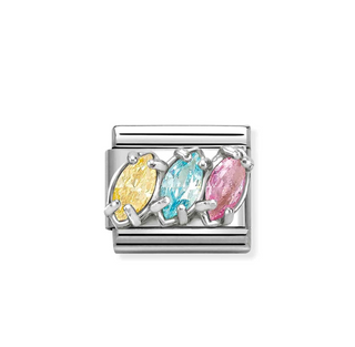 Nomination - Link CLASSIC steel 025 sterling silver yellow light blue pink trilogy drops
