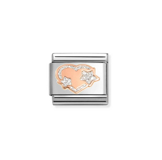 Nomination - Link SYMBOLS enamel and 9k rose gold SILVER GLITTER STAR HEART