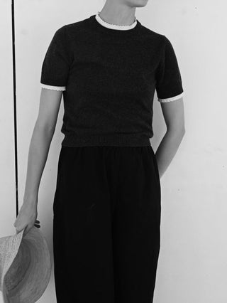 People's Republic Of Cashmere - Women's Blouse - Dark Grey Crochet