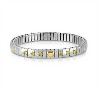 Nomination - Extension stretch BRACELET steel 18k gold PERIDOT GREEN STONES HEART
