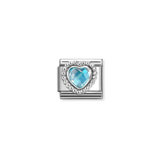 Nomination - Link COMPOSABLE faceted cz steel 925 sterling silver HEART DOTS RICH BLUE