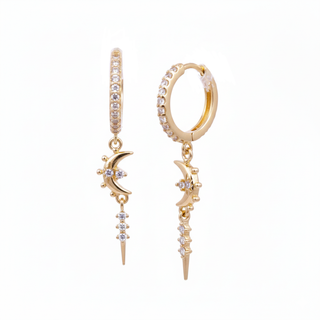 Rose Marie Paris - Hoop Stone Covered Dangling Moon - Gold