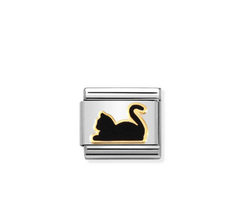 Nomination - Link CLASSIC SYMBOLS enamel and 18k gold BLACK CAT LYING DOWN