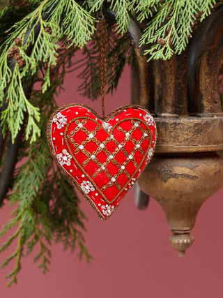 CHEHOMA - Embroidered Red Velvet Heart With Gold