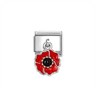 Nomination - Link CHARMS steel 925 sterling silver enamel RED AND BLACK POPPY
