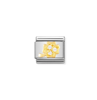 Nomination - Link composable GOOD LUCK steel 18k gold zirconia FOUR LEAF CLOVER