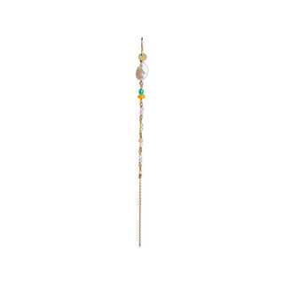 STINE A - Petit Gemstones & Baroque Pearl Earring W/Long Chain - Sorbet Mix Single