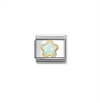 Nomination - Link CLASSIC FLOWERS stones steel 18k gold WHITE OPAL